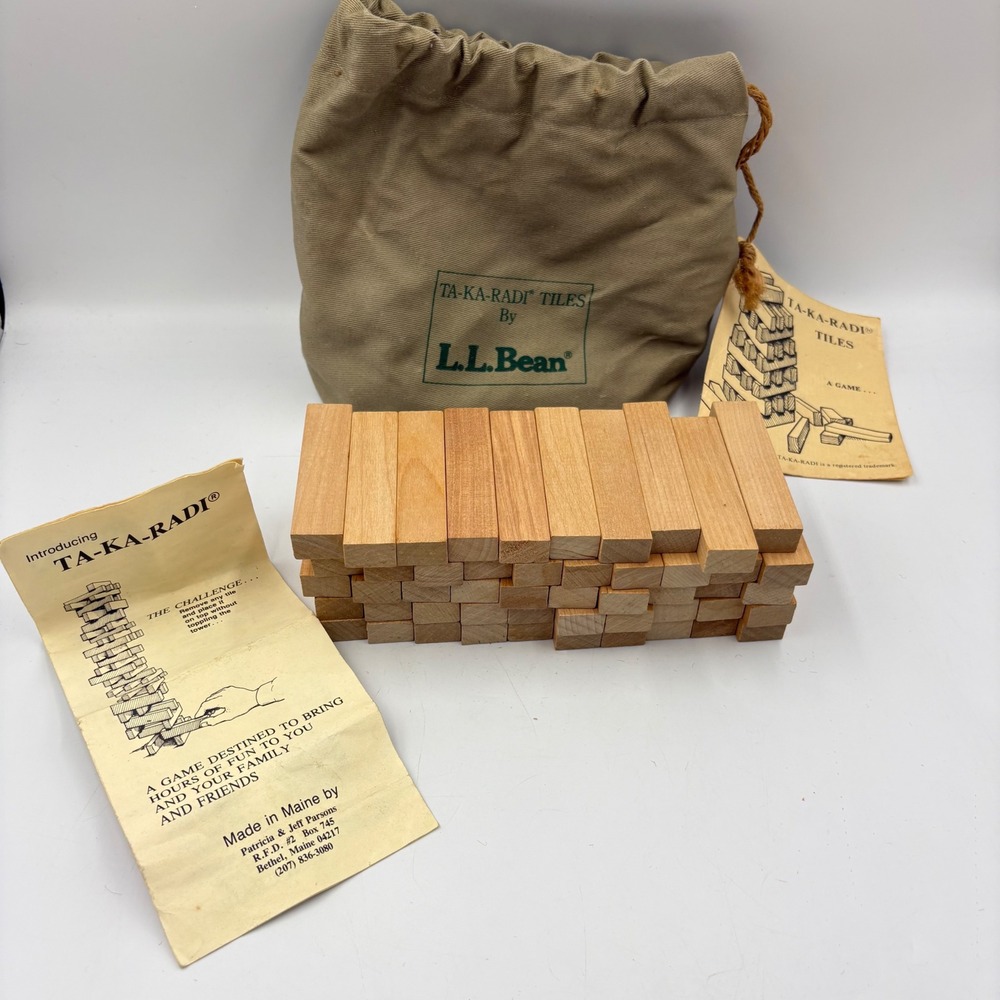 LL Bean Ta-Ka-Radi Tiles Game Vintage Wood Stacking Blocks